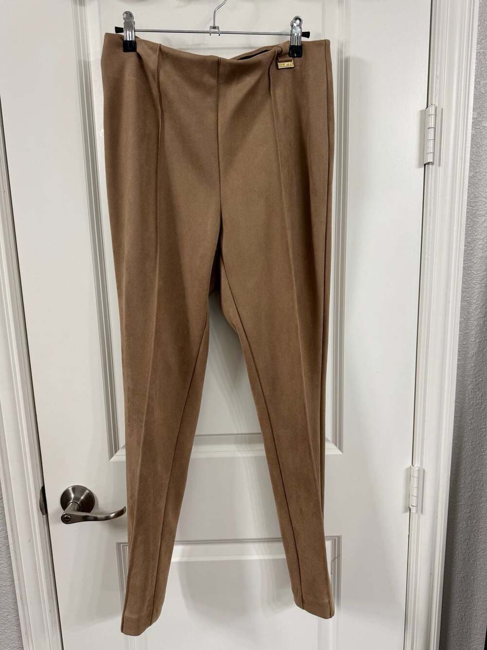 Halston Women's Faux Suede Tan Leggings with Seam Detail Size S